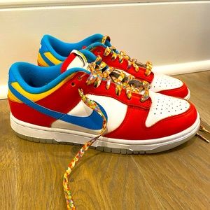 Nike dunk, low X, LeBron, James fruity Pebbles red sneakers, size US 6